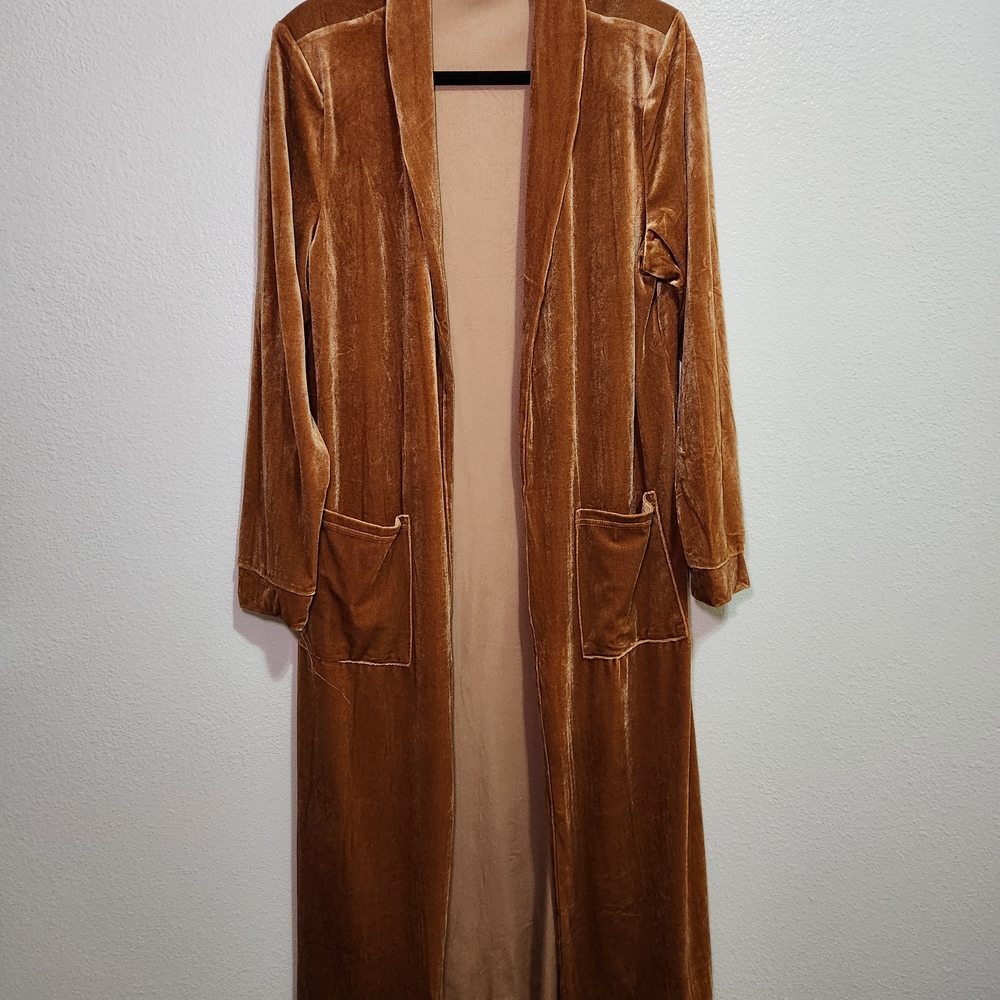 Vintage Brown Velvet Long Cardigan - Picture 1 of 5